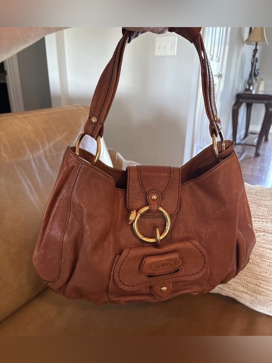 Tod's Handbags - Tod's PEGGY Hobo Brown Grained look Leather Satchel with Gold Hardware